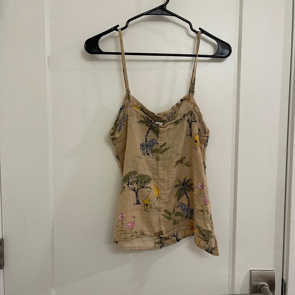 Linen Blend Jungle Old Navy Tank Top Summer Safari Africa Euro Animals - Picture 5 of 5